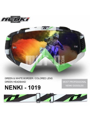 Очки кроссовые NENKI NK-1019 GREEN&WHITE BORDER / GREEN HEADBAND