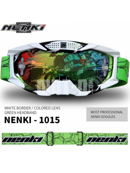 Очки кроссовые NENKI NK-1015 WHITE BORDER / GREEN HEADBAND